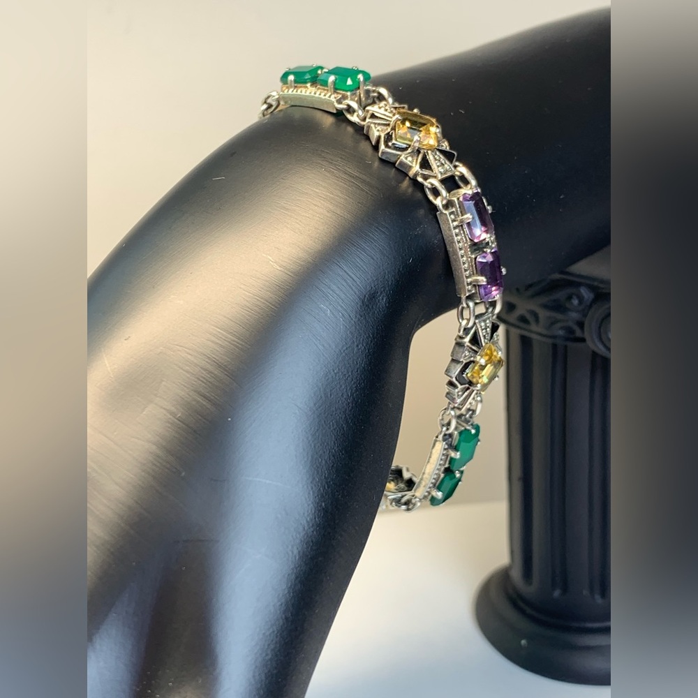 Nicky Butler Rare Sterling w/Faceted Citrine, Amethyst Green Chalcedony Bracelet - Picture 4 of 15